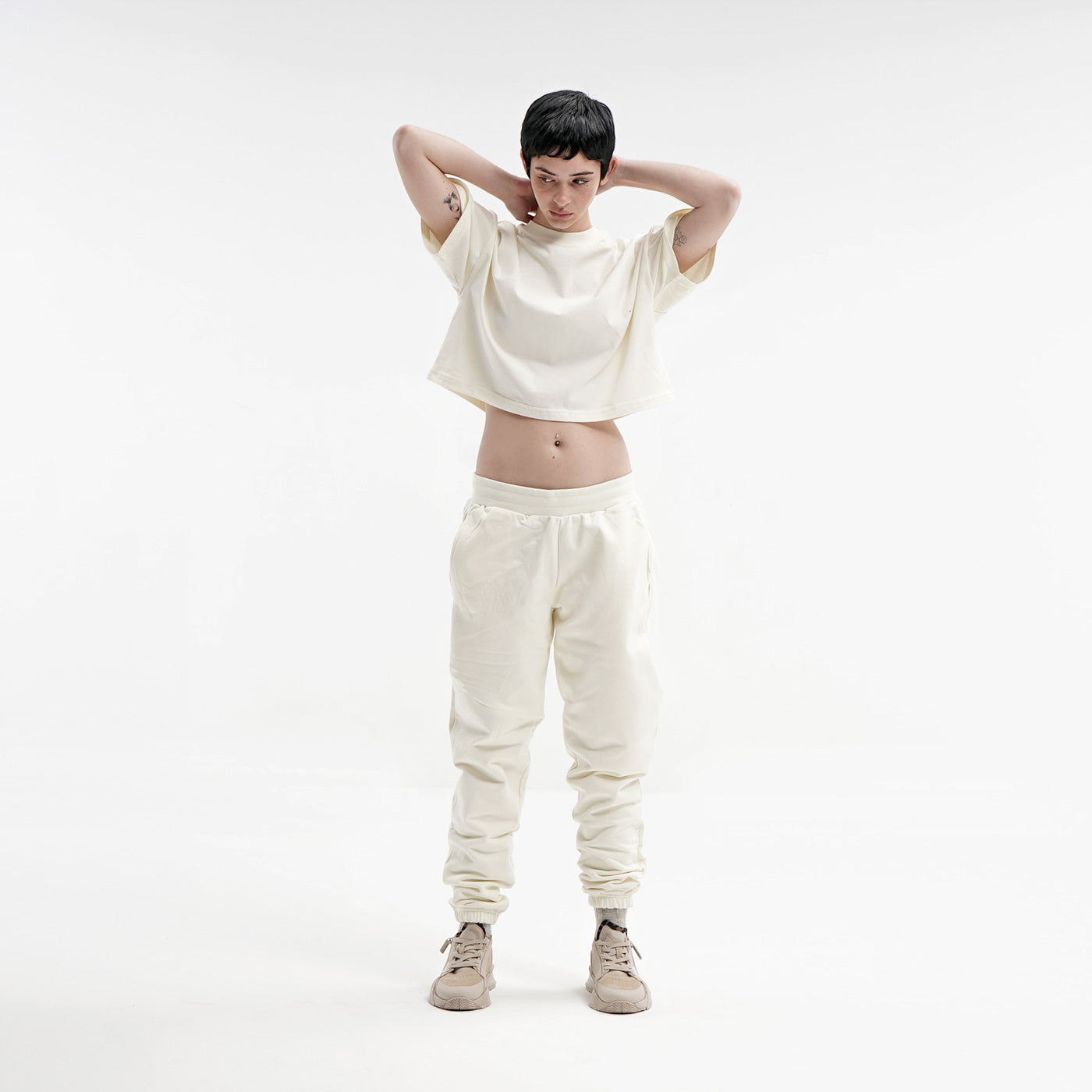 DAMEN CROPPED T-SHIRT - CREME
