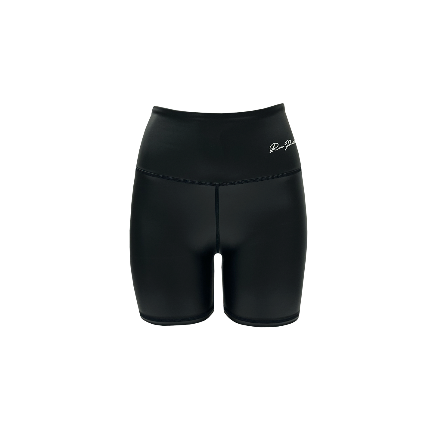 Bikershorts aus veganem Leder mit hoher Taille, 18 cm, Schwarz