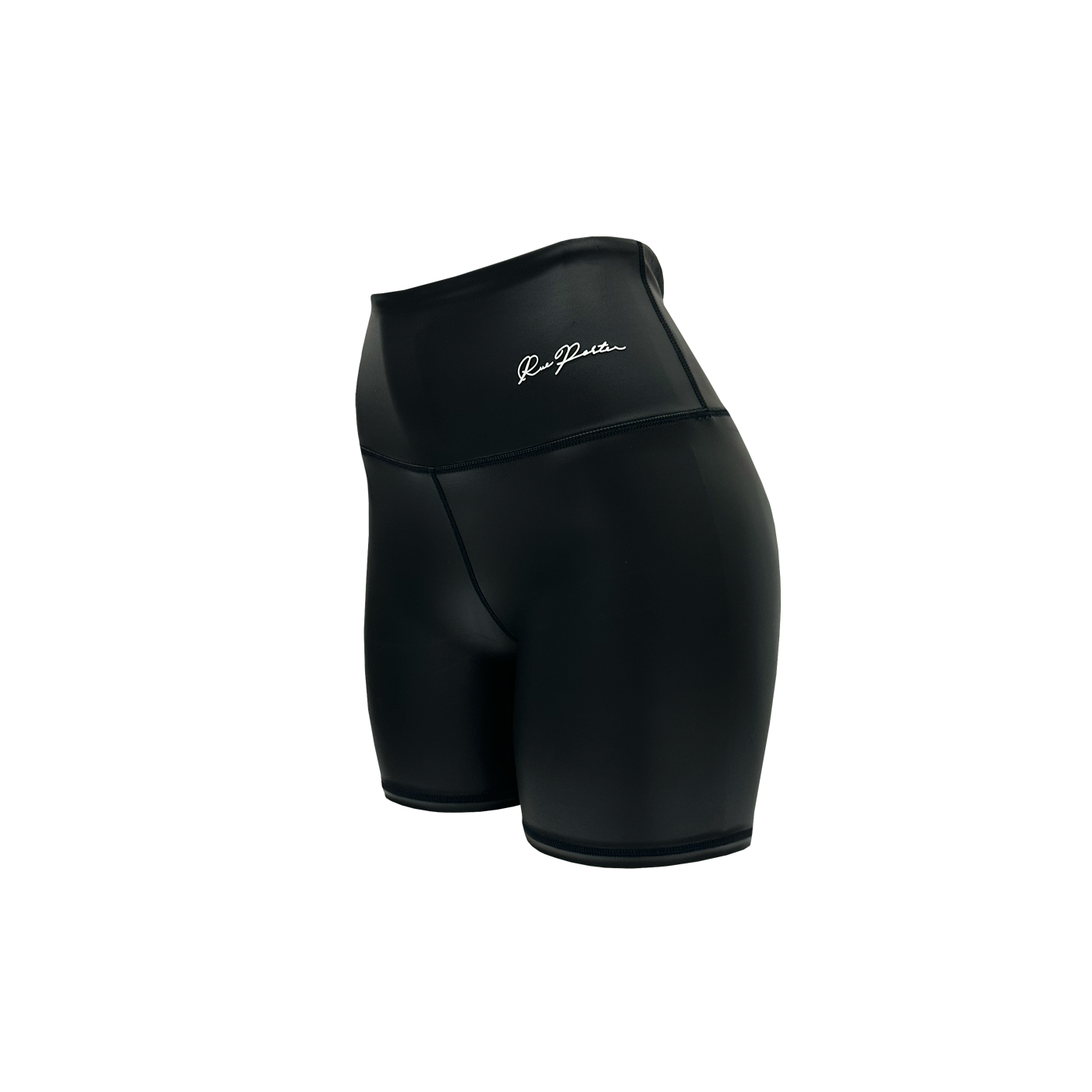 Bikershorts aus veganem Leder mit hoher Taille, 18 cm, Schwarz