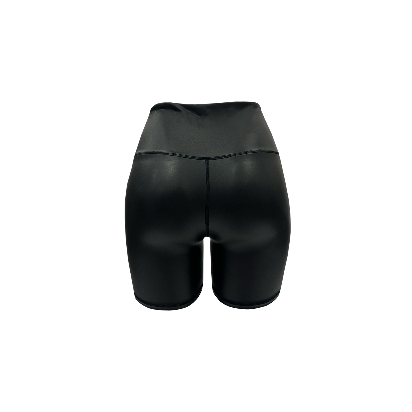 Bikershorts aus veganem Leder mit hoher Taille, 18 cm, Schwarz