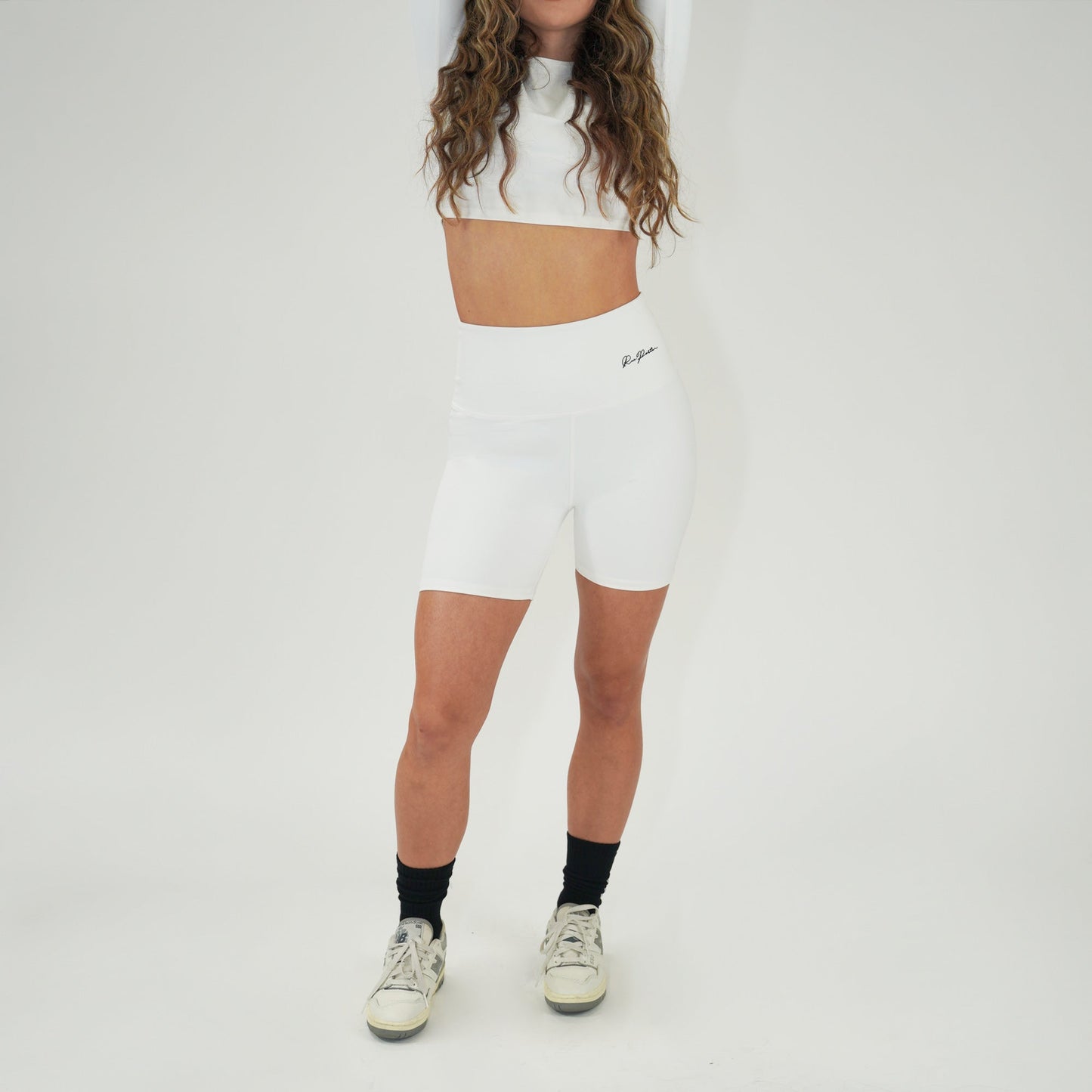Bikershorts mit hoher Taille, 7 Zoll, Weiß