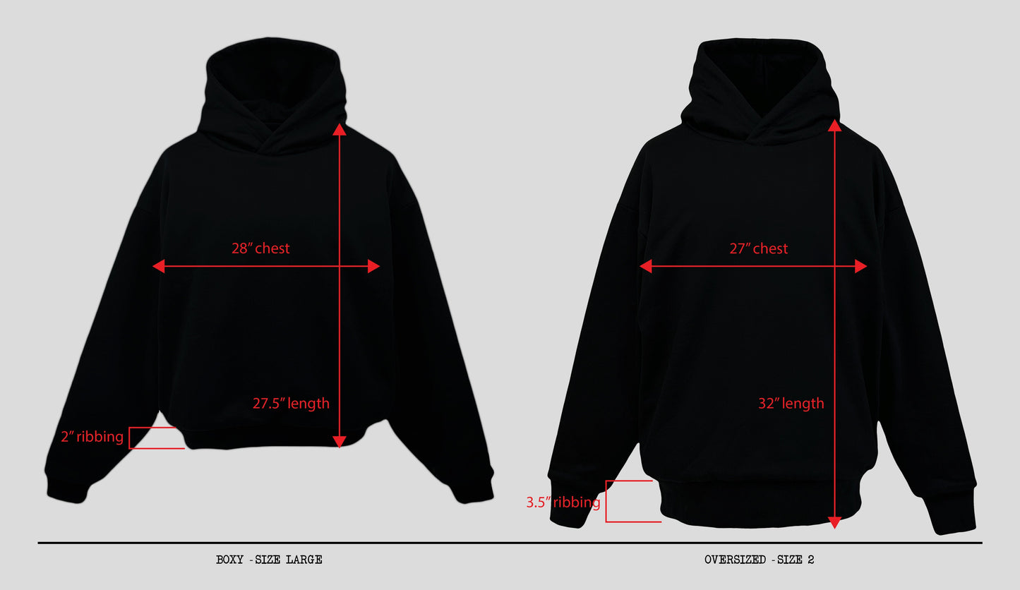 OVERSIZED DOUBLE LAYER BIG FACE HOODIE - BLACK