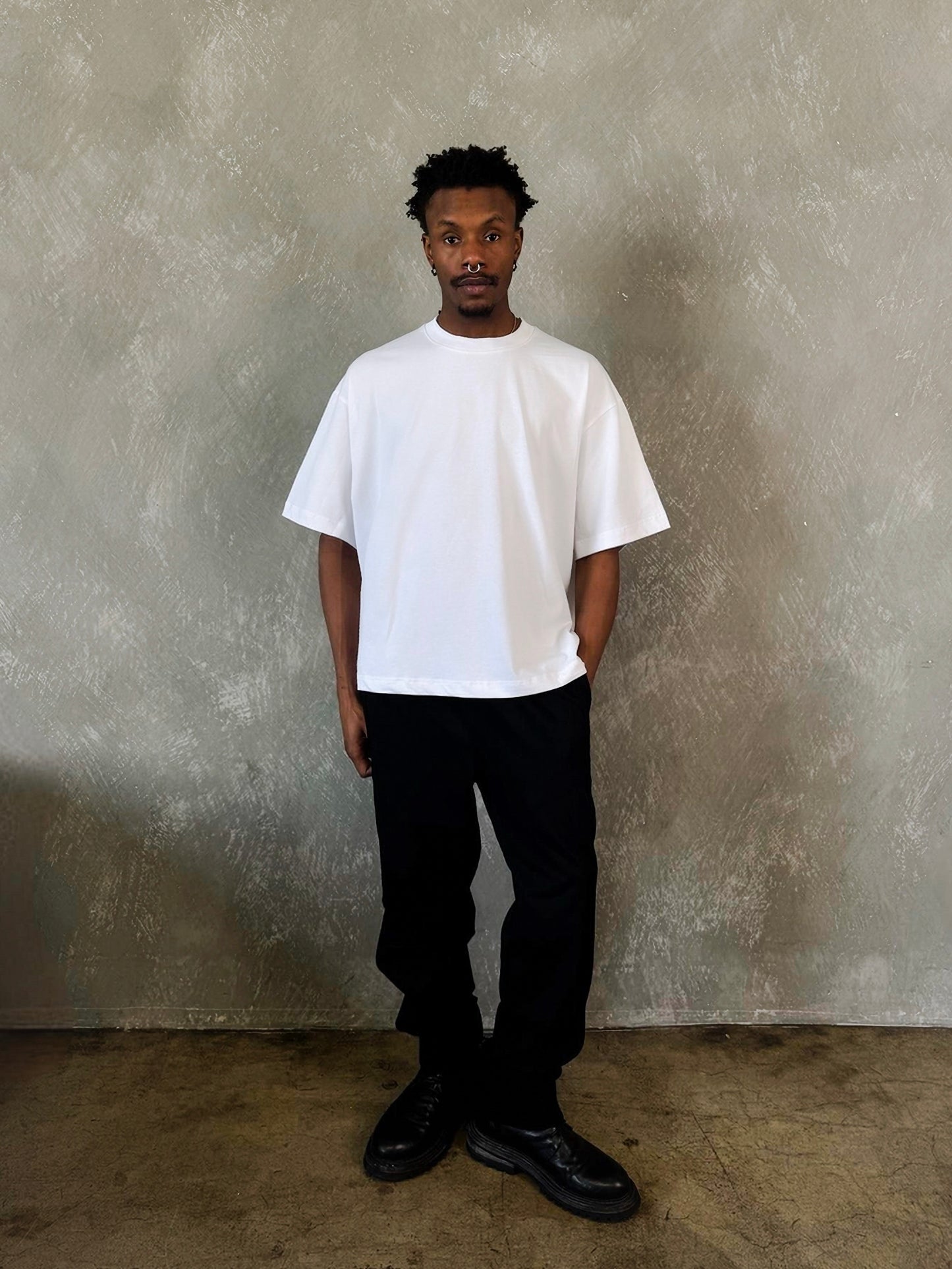 MENS CROPPED BOXY LUXURY TEE - WHITE