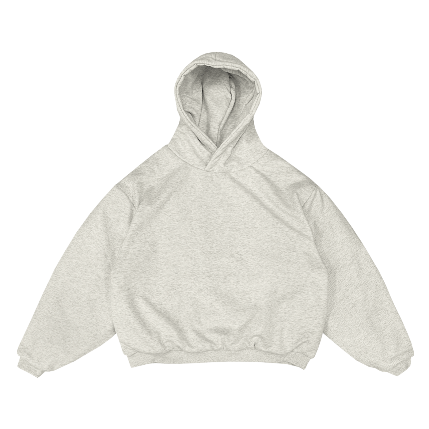 Doppellagiger, kastiger Kapuzenpullover mit großem Gesicht – Ash Heather