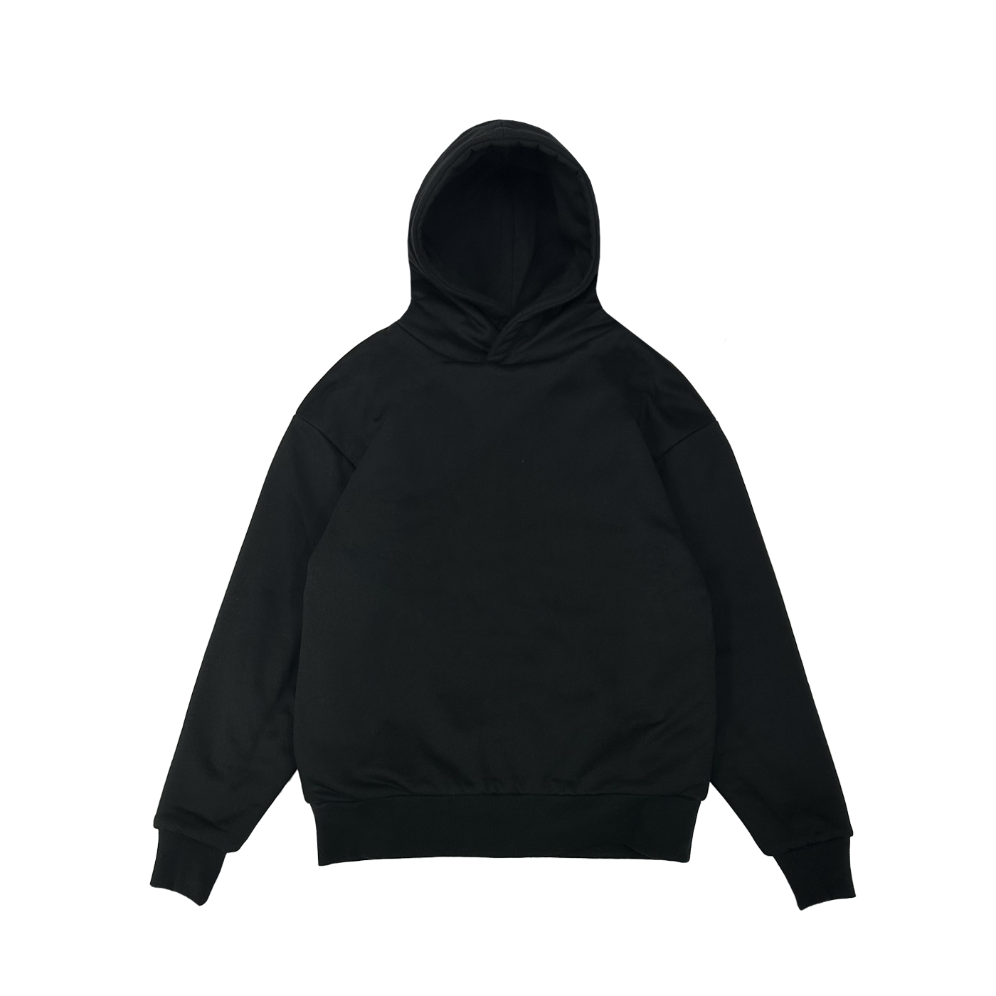 OVERSIZED DOUBLE LAYER BIG FACE HOODIE - BLACK
