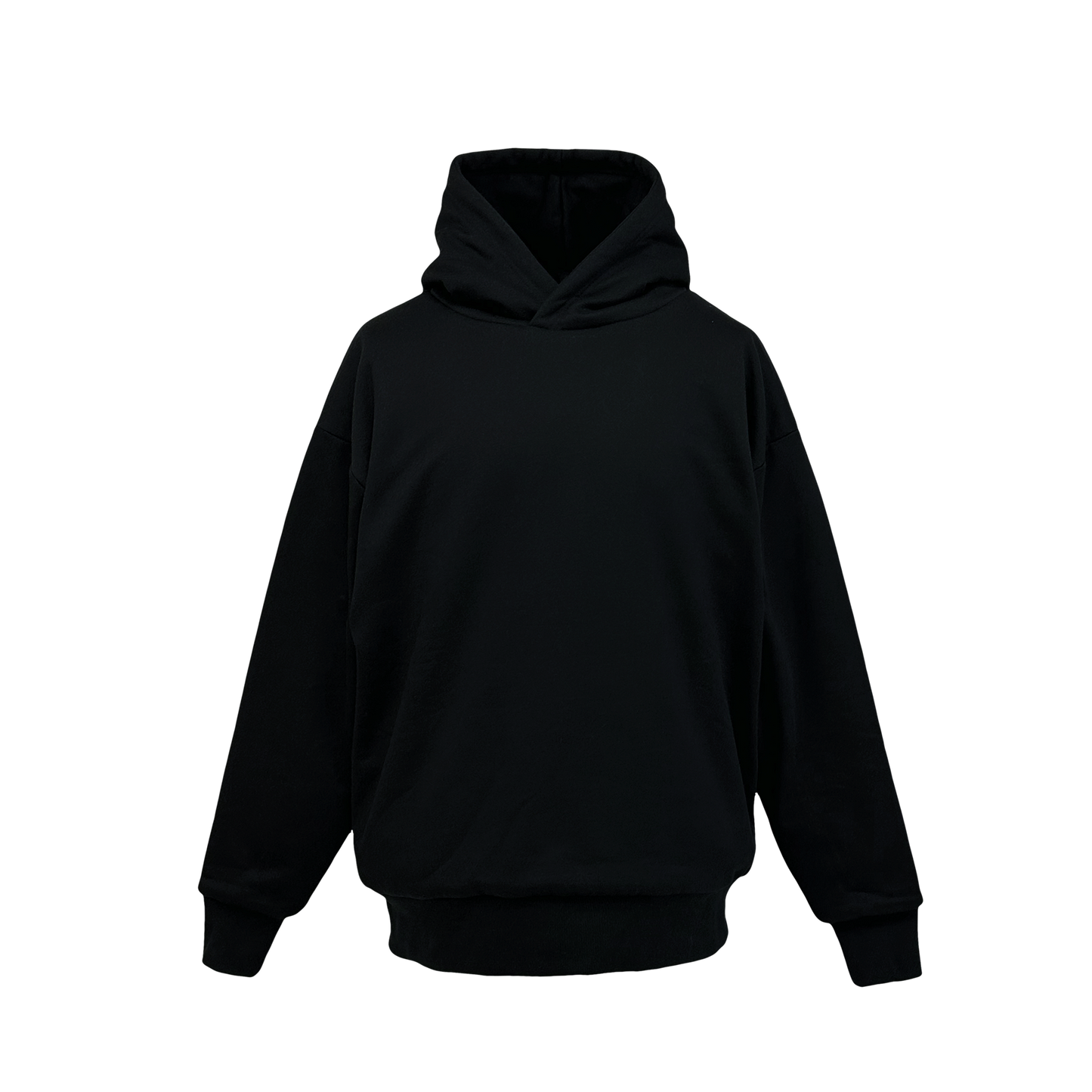 OVERSIZED DOUBLE LAYER BIG FACE HOODIE - BLACK