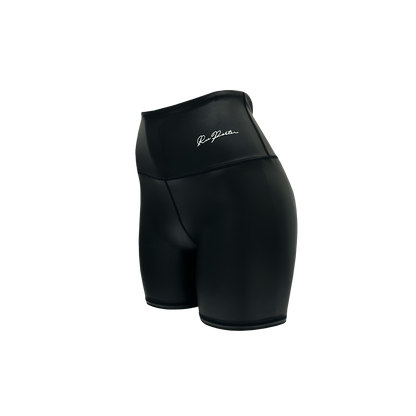 VEGAN LEATHER HIGH-WAIST BIKER SHORT 7" - BLACK
