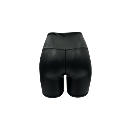 VEGAN LEATHER HIGH-WAIST BIKER SHORT 7" - BLACK