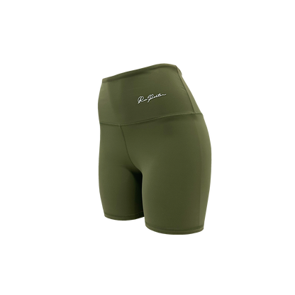 Bikershorts mit hoher Taille, 7 Zoll – Olivgrün