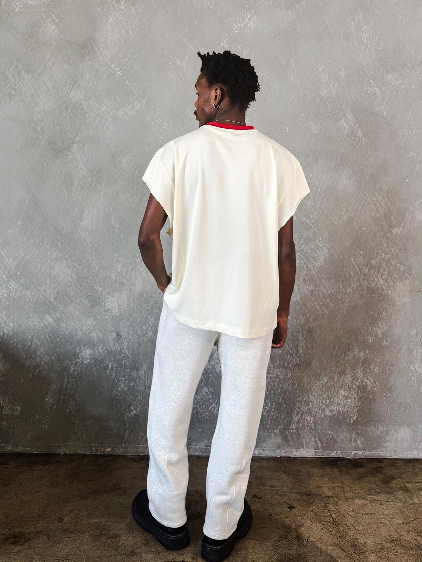 MADE IN ITALY | CONTRAST RAWCUT TOP - CREAM/RED [MIT-CR1]