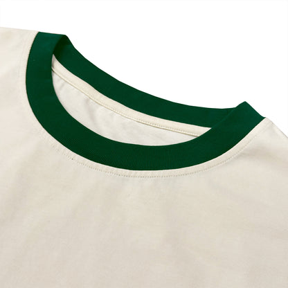 MADE IN ITALY | CONTRAST RAWCUT TOP - CREAM/GREEN [MIT-CR1]