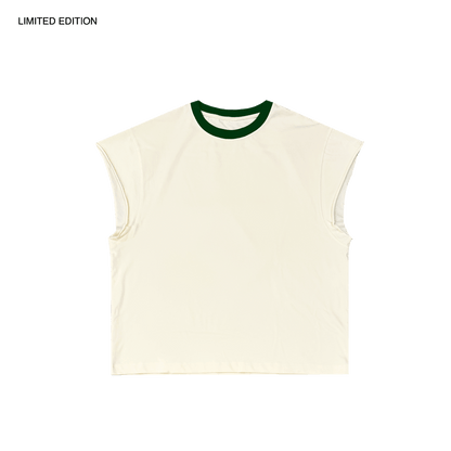 MADE IN ITALY | CONTRAST RAWCUT TOP - CREAM/GREEN [MIT-CR1]