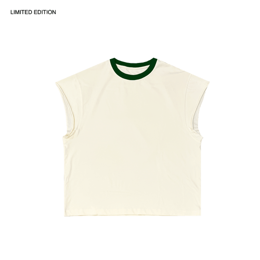MADE IN ITALY | CONTRAST RAWCUT TOP - CREAM/GREEN [MIT-CR1]