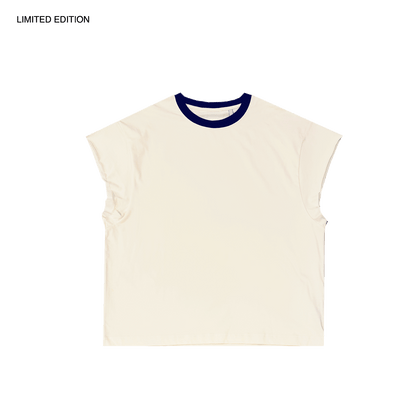 MADE IN ITALY | CONTRAST RAWCUT TOP - CREAM/NAVY [MIT-CR1]