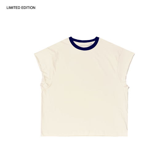 MADE IN ITALY | CONTRAST RAWCUT TOP - CREAM/NAVY [MIT-CR1]