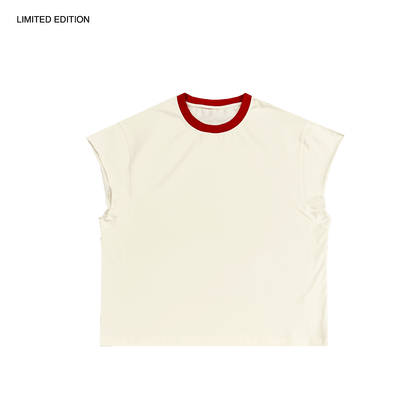 MADE IN ITALY | CONTRAST RAWCUT TOP - CREAM/RED [MIT-CR1]