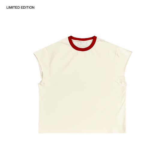 MADE IN ITALY | CONTRAST RAWCUT TOP - CREAM/RED [MIT-CR1]