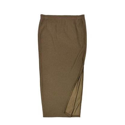 HIGH WAIST SPLIT THIGH SKIRT - ARMY BROWN