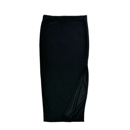HIGH WAIST SPLIT THIGH SKIRT - BLACK
