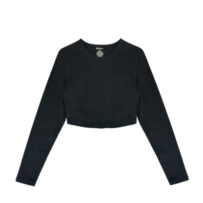 Tailliertes, kurzes Langarmshirt – Schwarz