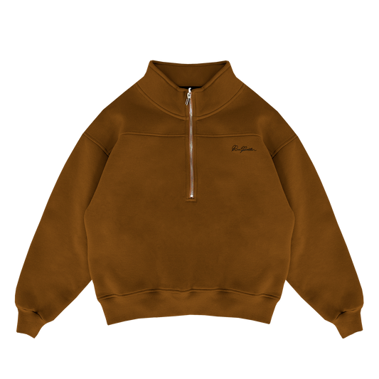 HALF-ZIP PULLOVER SWEATER - CARAMEL