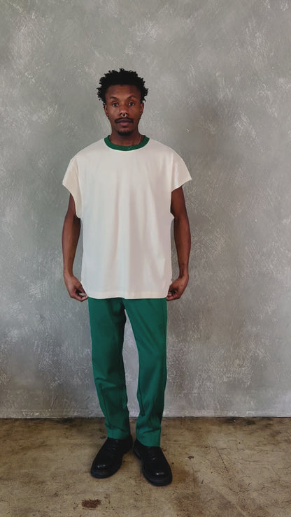 MADE IN ITALY | CONTRAST RAWCUT TOP - CREAM/GREEN [MIT-CR1]